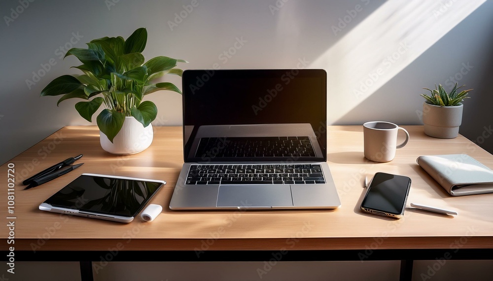 Minimalist Desk with High-Tech Gadgets Minimalist Desk with High-Tech Gadgets