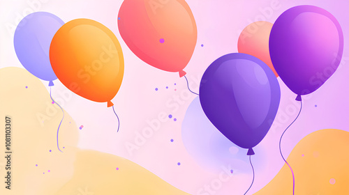 balloons, cute kids background, illustration, happy birthday card