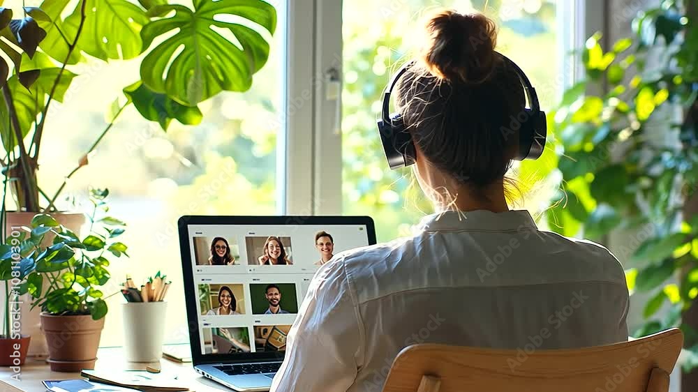 Businesswoman in Home Office During Teleconference