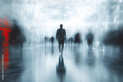 Man Walking Through a Blurred Crowd