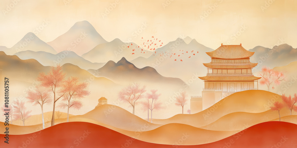 Retro traditional Chinese painting style art background
Retro traditional Chinese painting style art background