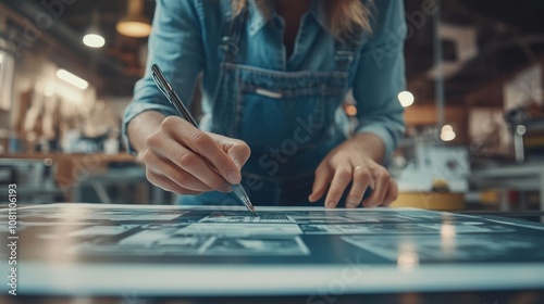 Close-up of a Person's Hand Using a Pen on a Photo Print