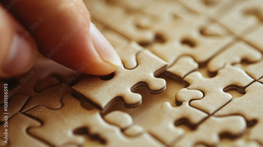 Close-up of a Finger Placing a Jigsaw Puzzle Piece Close-up of a Finger Placing a Jigsaw Puzzle Piece