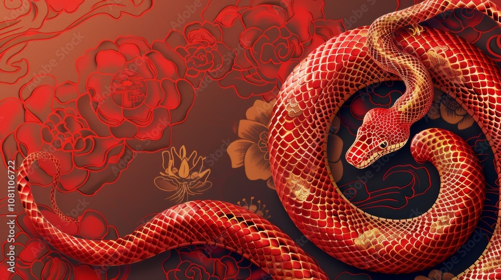 Vibrant Red Snake Celebrating Chinese Zodiac Generative AI Vibrant Red Snake Celebrating Chinese Zodiac Generative AI
