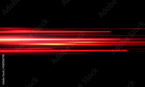 Red and orange lines of light streak across a black background