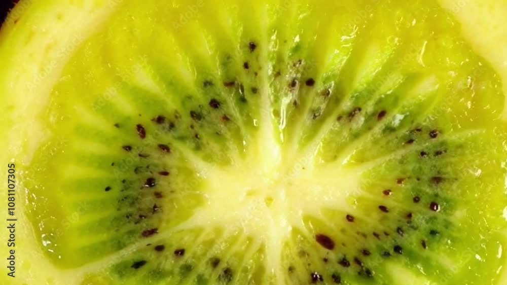 The camera zooms in to showcase the vibrant green color of the smoothie, with the tangy kiwi and sweet pineapple enhancing its fresh, tropical appeal.