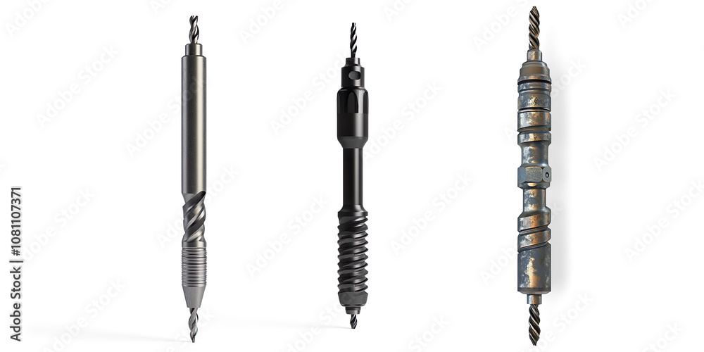 Modern Spiral Drill Bit with Metallic Finish on a Transparent Background Modern Spiral Drill Bit with Metallic Finish on a Transparent Background