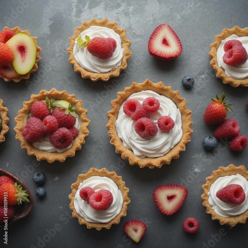 Tart with strawberries and red berries 