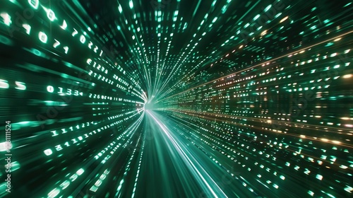 Fast moving binary code on blurred track  digital technology concept.