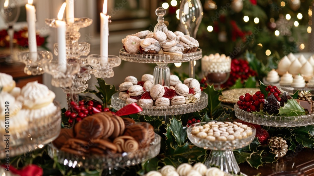 Luxurious Christmas Dessert Table Setting Generative AI Luxurious Christmas Dessert Table Setting Generative AI
