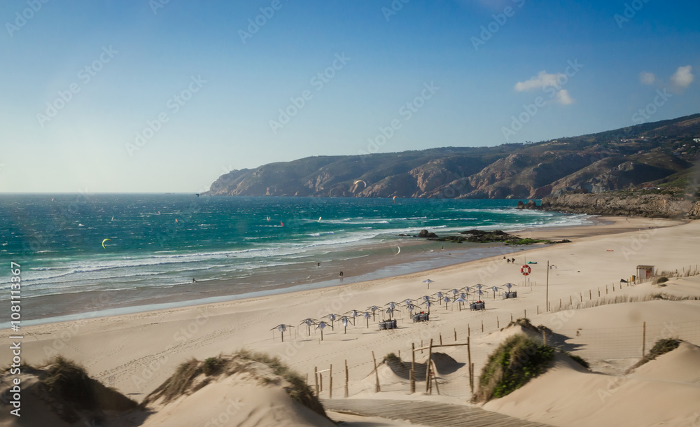 Beautiful Guincho beach near old town Cascais, Portugal, in summer day