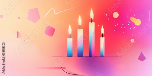 Stylized illustration of glowing candles on abstract background with geometric shapes and vibrant colors lighting concept