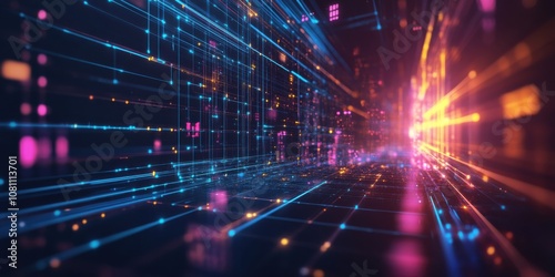 Abstract background with neon geometric lines on a dark gradient, evoking a futuristic and high-tech vibe