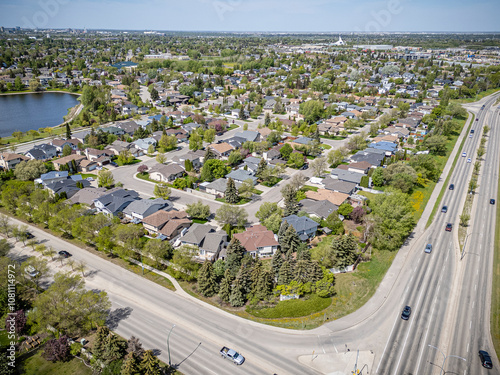 Aerial Drone View of Erindale Neighborhood in Saskatoon, Saskatchewan photo