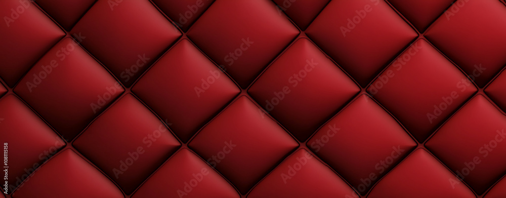 A close-up view of a red quilted leather headboard, with the pattern creating a diamond shape A close-up view of a red quilted leather headboard, with the pattern creating a diamond shape