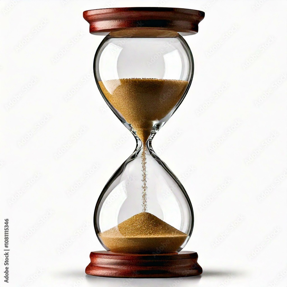 Close up of an hourglass. on white background, sandglass isolated