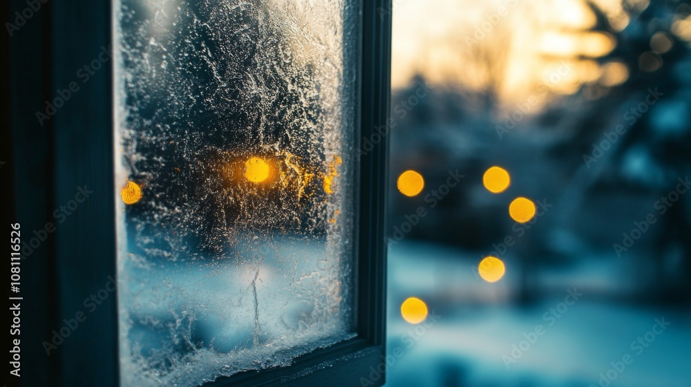 Fototapeta premium Winter Evening Through a Frosted Window