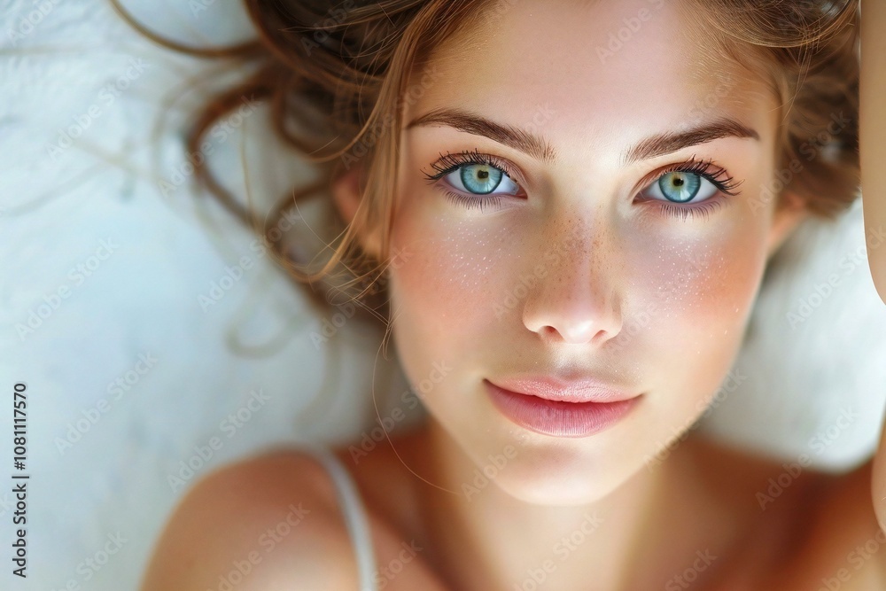 Young woman with flawless skin posing against a white background. Young woman with flawless skin posing against a white background.