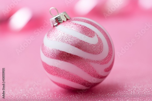 A delicate pink and white ornament elegantly rests on a matching pink surface. photo