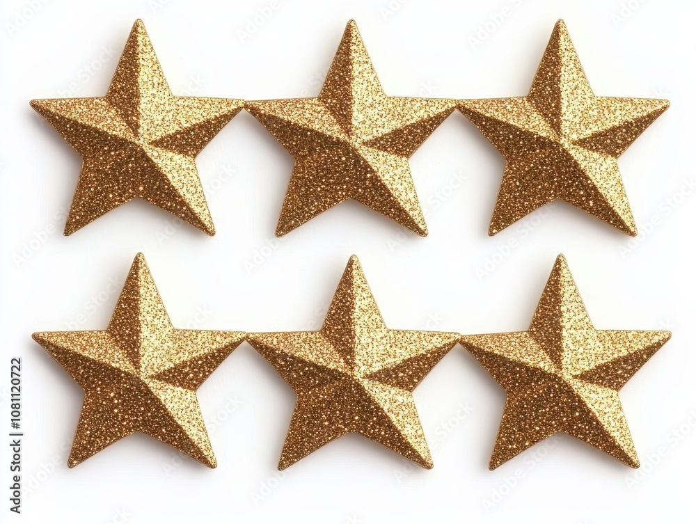 Five Shining Golden Stars on White Background Five Shining Golden Stars on White Background