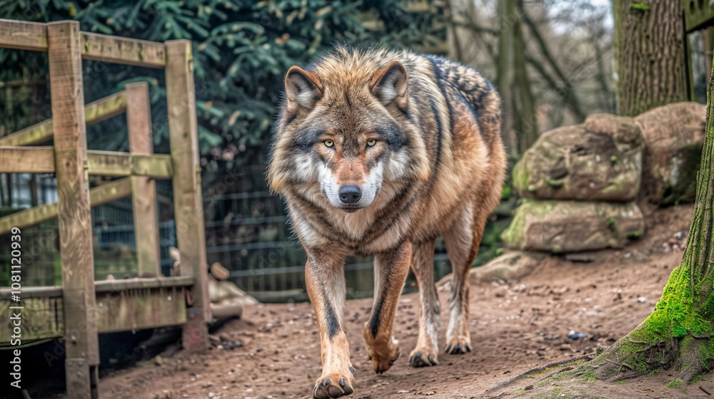 Fototapeta premium a wolf was walking with sharp and focused eyes