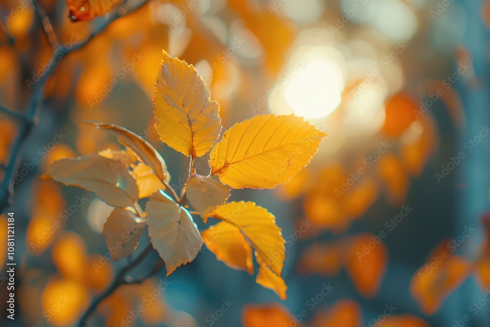 Obraz premium Vibrant autumn foliage in park under sunny sky.