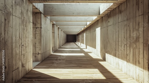 Abstract interior design, wood and concrete, straight lines, rectangular shapes