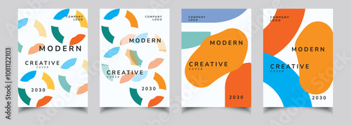 Portfolio geometric design vector set. Abstract red liquid graphic gradient circle shape on cover book presentation. Minimal brochure layout and modern report business flyers poster template.