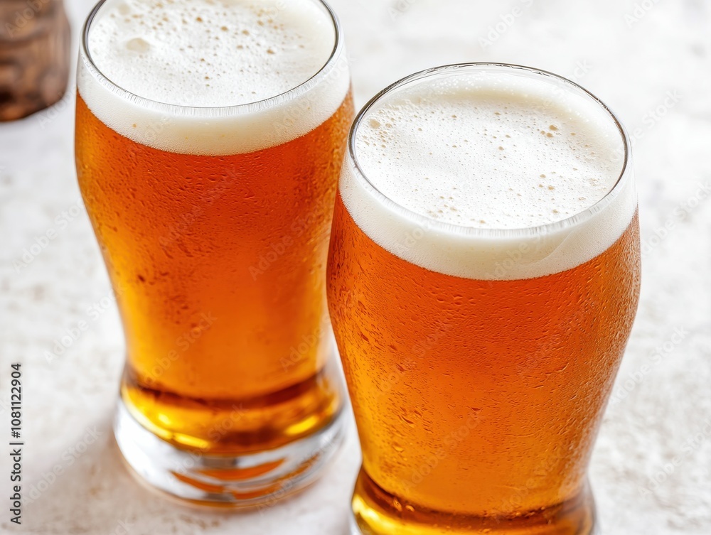 Clinking Beer Glasses with Foam and Bubbles Clinking Beer Glasses with Foam and Bubbles