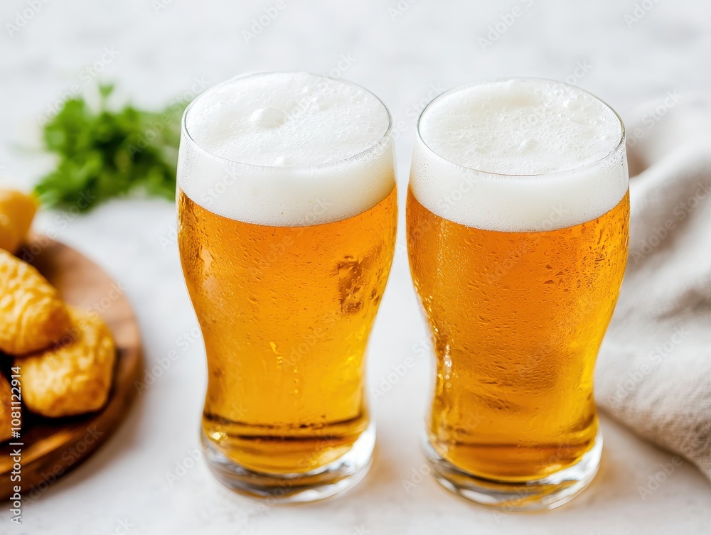 Clinking Beer Glasses in Refreshing Setting Clinking Beer Glasses in Refreshing Setting