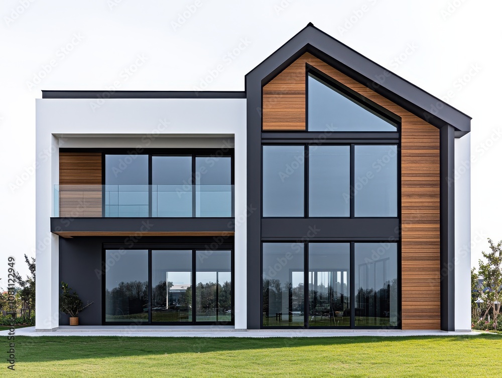 Modern Two-Story House with Large Windows and Garden Modern Two-Story House with Large Windows and Garden
