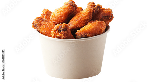 Tasty fried chicken wings in a bucket on a white background. isolated background. photo