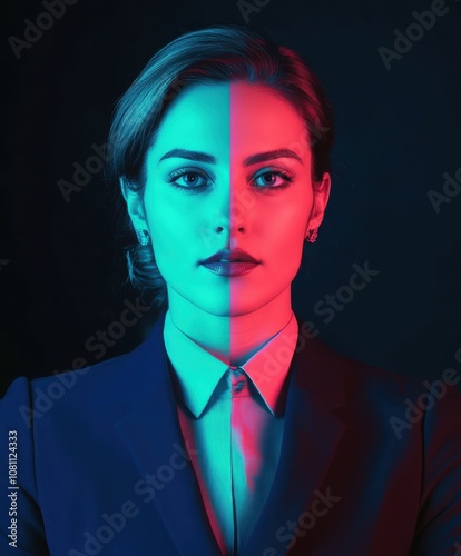 Modern Portrait of a Woman with Unique Lighting Effects photo