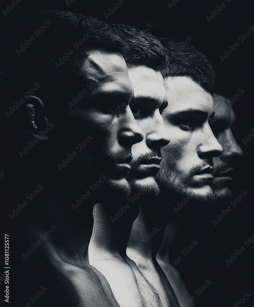 Black and White Portrait of Mixed Faces in Profile Black and White Portrait of Mixed Faces in Profile