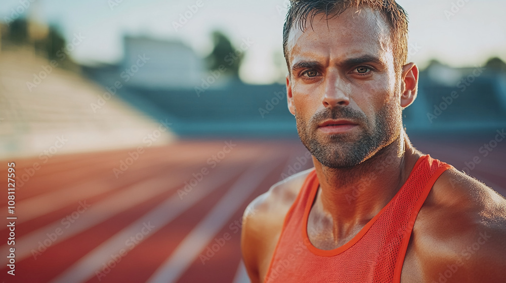 Sweaty Self-confident man runner Training Outdoors on stadium, tired runner, man on run for fitness exercise and marathon training cardio health workout. Sweaty Self-confident man runner Training Outdoors on stadium, tired runner, man on run for fitness exercise and marathon training cardio health workout.