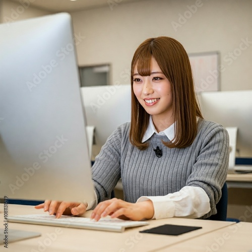 businesswoman working on laptop photo