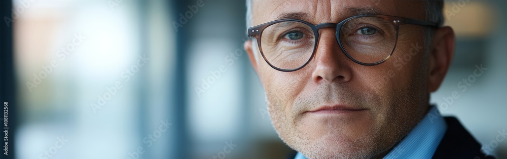 Happy middle-aged professional businessman wearing glasses, confident executive portrait Happy middle-aged professional businessman wearing glasses, confident executive portrait