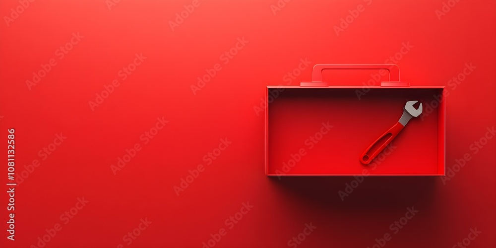 A stylish toolbox icon located on the right side, isolated on a panoramic red background with plenty of room for additional content --ar 2:1 --s 50 A stylish toolbox icon located on the right side, isolated on a panoramic red background with plenty of room for additional content --ar 2:1 --s 50