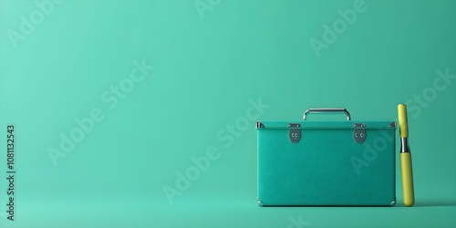 An isolated toolbox icon on the right side, appearing against a panoramic green background with room for additional content --ar 2:1 --s 50