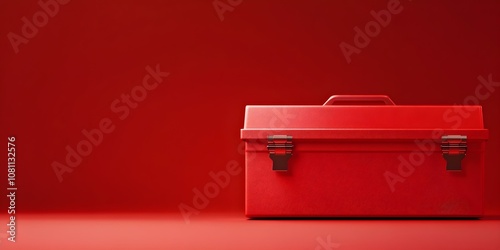 Toolbox icon web banner. Toolbox icon isolated on red background with copy space.