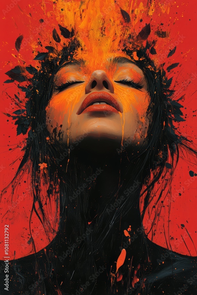 Fine art surrealism woman portrait with paint splash Fine art surrealism woman portrait with paint splash