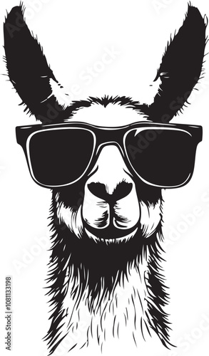 Llama Wearing Sunglasses Silhouette Vector Illustration