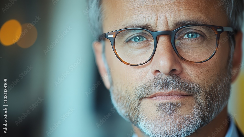 Happy middle-aged professional businessman wearing glasses, confident executive portrait Happy middle-aged professional businessman wearing glasses, confident executive portrait