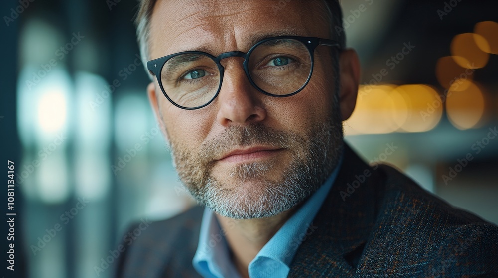 Happy middle-aged professional businessman wearing glasses, confident executive portrait Happy middle-aged professional businessman wearing glasses, confident executive portrait