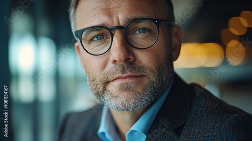 Happy middle-aged professional businessman wearing glasses, confident executive portrait