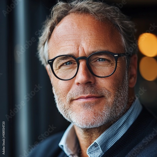 Happy middle-aged professional businessman wearing glasses, confident executive portrait