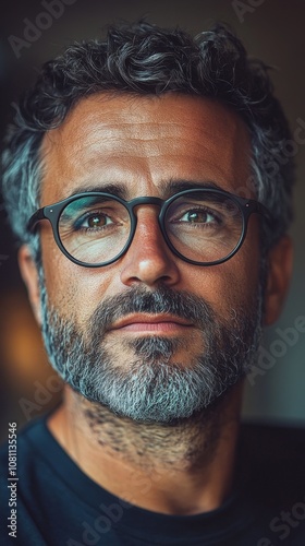 Confident middle-aged business man wearing glasses in office