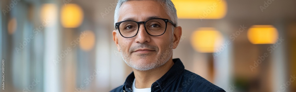 Confident middle-aged business man wearing glasses in office Confident middle-aged business man wearing glasses in office