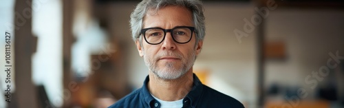 Confident middle-aged business man wearing glasses in office