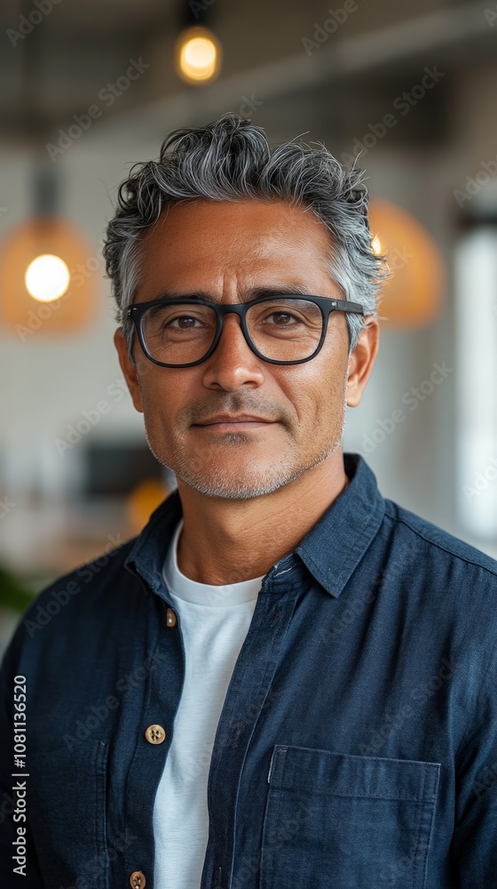 Confident middle-aged business man wearing glasses in office